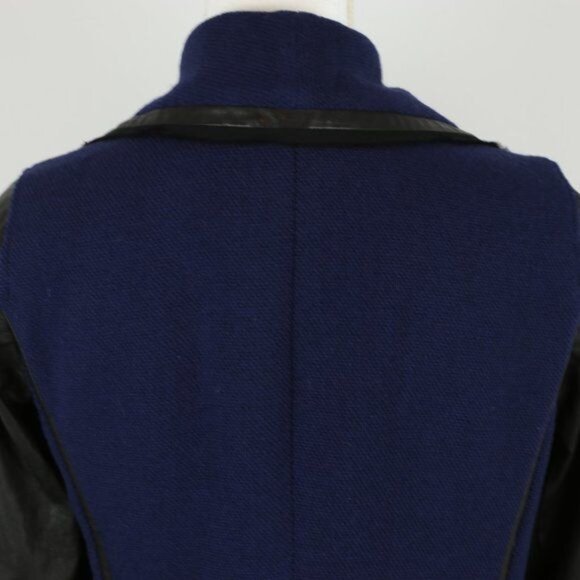 Vince Women's Size 6 Black Blue Leather & Wool Boucle Draped Collar Jacket - Picture 5 of 10
